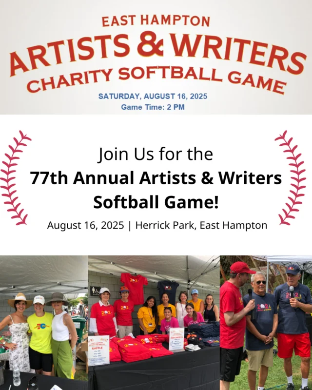 🎉 Mark your calendars for one of the East End’s favorite traditions!⁠
⁠
Join us on August 16th at Herrick Park for the 77th Annual Artists & Writers Softball Game, a fun-filled afternoon of fierce competition, celebrity players, and community giving. Grab a hot dog, enjoy some ice cream, and shop limited-edition shirts and hats, all to support vital local nonprofits like The Retreat. ⁠
⁠
🎟️ Suggested donation: $15⁠
⁠
#TheRetreat #AllAgainstAbuse